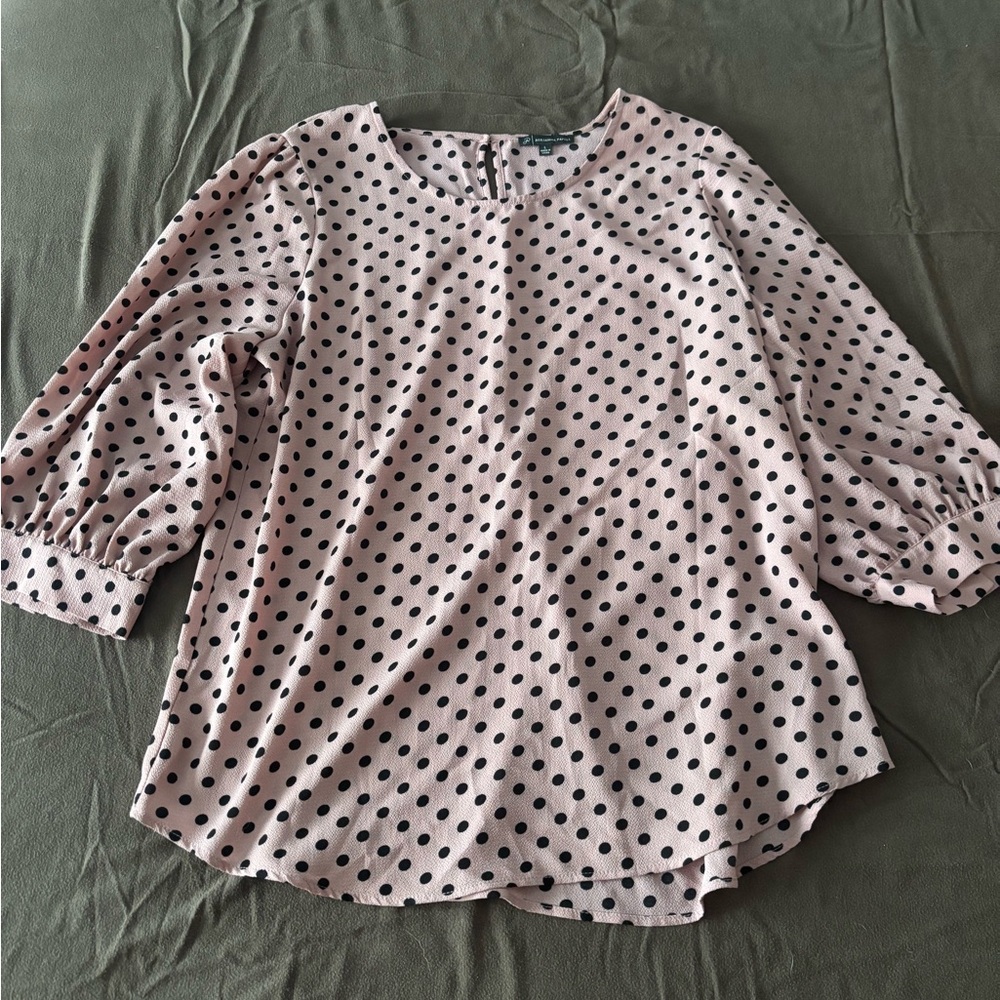 Adrianna Papell Pink and Black Polka Dot Blouse